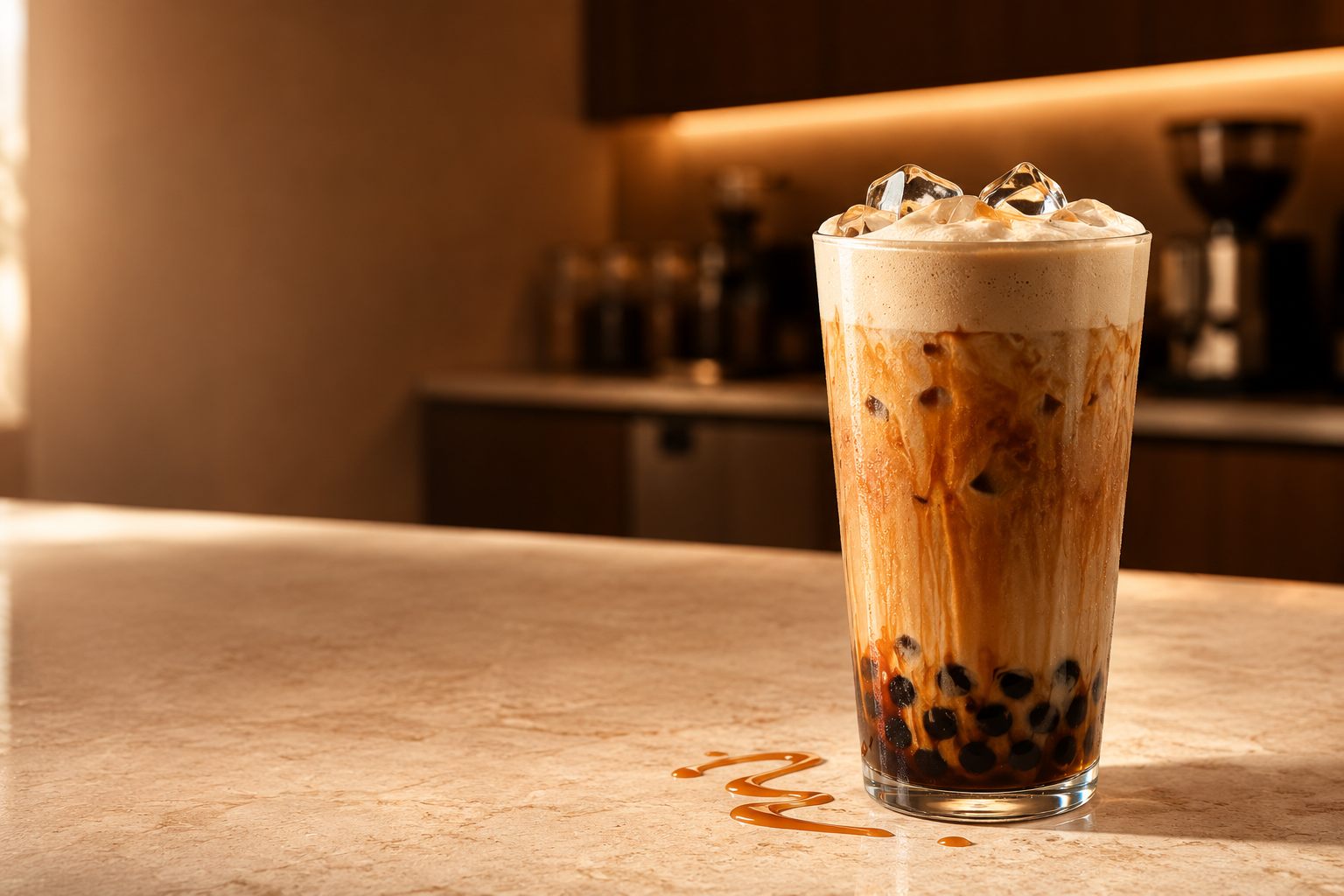 Iced coffee and boba drink at Chill Brews
